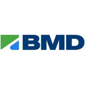BMD company logo in blue and green